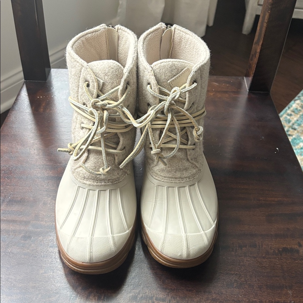 Sperry Top-Sider Womens Saltwater Wedge Tide Duck Boots Ivory Lace Up